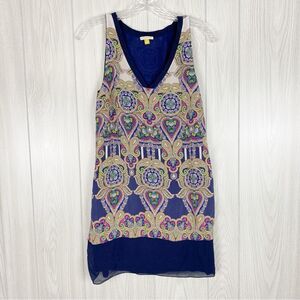 Anthropologie | Leifsdottir |  Navy Blue Paisley Shift Dress 100% Silk Size 2